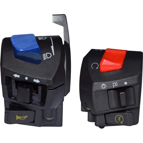 Interruttore sul manubrio della moto, interruttore on/off, comandi sul manubrio sinistro e destro, faro da 7/8 di pollice, indicatore di direzione, interruttore del clacson, abbaglianti, anabbaglianti (1/5)