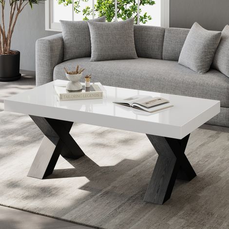 Mesa de centro rectangular 100 x 50 x 40 cm en MDF blanco y negro HAVRYA (1/5)