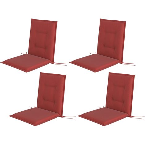 Ensemble de 4 coussins d'assise, 108 x 50 x 5 cm, coussins de chaise avec attaches, coussins d'assise d'extérieur/intérieur, rouge bordeaux