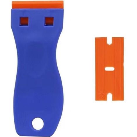 Ceramic Hob Scraper, 2 Plastic Scrapers, 100 Squeegees for Removing Labels, Glue, Paint, Stickers and Decals, Window Cleaning, Blue (1/5)
