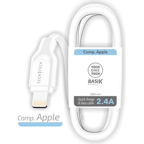 Cable USB 2.0 Lightning Tech One Tech TEC2902/ Lightning Macho - USB Macho/ 1m/ Blanco (1/2)