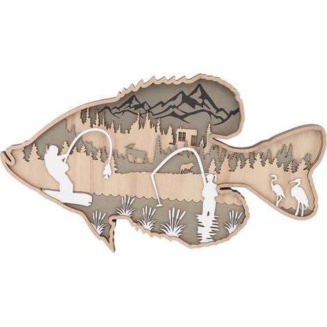 Poisson décoratif en bois creux, figurine en buis multicouche rayé pour maison, bureau, cantine