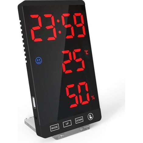 Specchio intelligente con orologio LED, sveglia, orologio digitale, luminosità regolabile su 4 livelli, con visualizzazione del meteo e della temperatura. (1/5)
