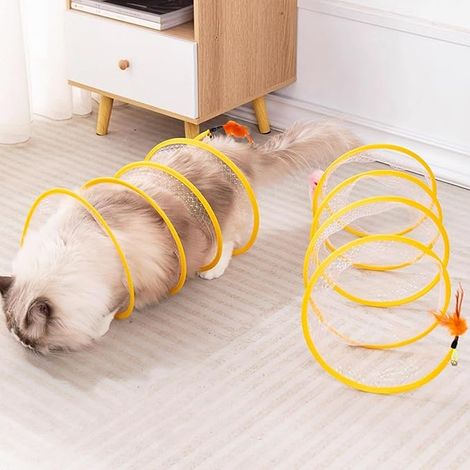 Tunnel Toy for Cats Indoor Toys for Cats Spiral Shape Tunel Toy Foldable Cat Toy for Kitten Cat Toy with Feathers Foldable Tunnel for Dogs, Rabbits, Cats Guinea Pig (Spiral-Tunnel) (1/3)