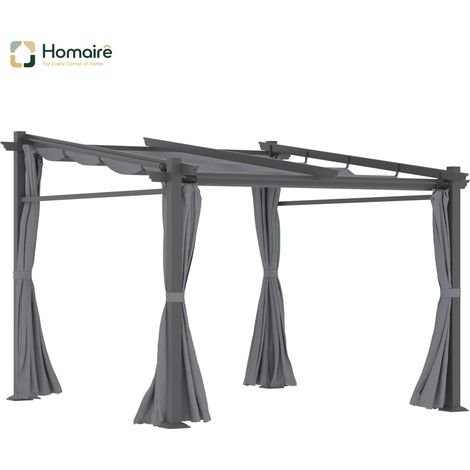 HOMAIRE Pergola 2,97 x 2,95 m Pavillon Wasserabweisend mit Sonnendach und Seitenteilen Terrassenüberdachung Dunkelgrau