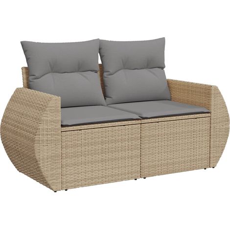 Maison Exclusive - Gartensofa mit Kissen 2-Sitzer Beige Poly Ratt