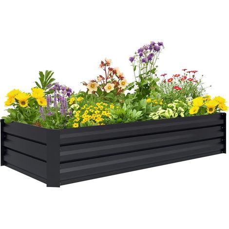 Carré Potager Surélevé Jardinière Rectangulaire en Acier Galvanisé Bac à Fleurs et Légumes Fond Ouvert Noir (1/5)