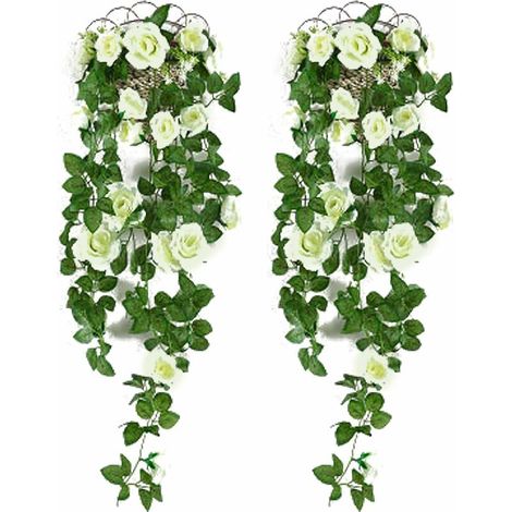 Artificial Wisteria Basket Vine White Artificial Hanging Flowers Fake Hanging Baskets Artificial Flowers for Garden Wall Fence Wedding Balcony Outdoor Inside Home Door Decoration