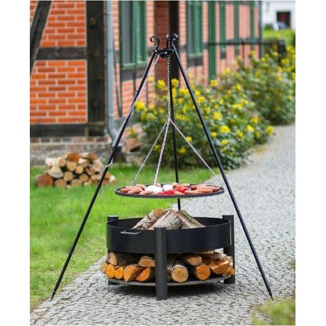 Grille barbecue sur trépied + Brasero avec range bois SOLAFA en acier-Noir-Noir--Ø 50 cm-Ø 60 cm- (1/5)