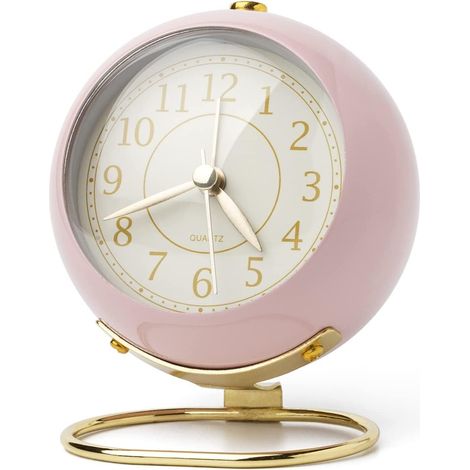 Kleiner, niedlicher Retro-Wecker mit analogem Design, geräuschlos, batteriebetrieben, mit Hintergrundbeleuchtung, ideal für Kinderzimmer, Schlafzimmer, Nachttisch, Küche und Reisen, in Rosa. (1/5)