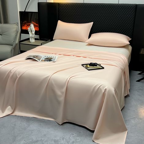 Drap Housse 200x230 cm, Drap de Lit en Soie Glacée Fraîcheur pour Été, Housse de Couette Unie Rose, Style Luxe Léger