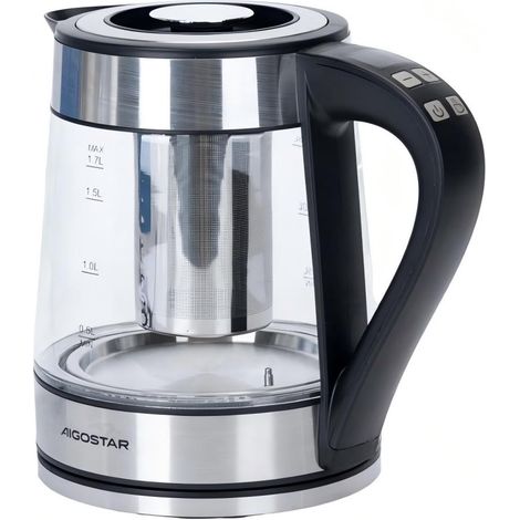 Bouilloire électrique Aigostar 1,7 L 2200 W, en verre borosilicate, pour la maison et le bureau
