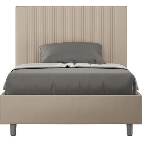 Lit moderne 90x190 cm avec tête de lit rayures verticales matelassé simili cuir café Bazen- (1/5)