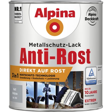 Alpina Metallschutz-Lack Anti-Rost 750 ml hellgrau matt Metallack Schutzlack (1/2)