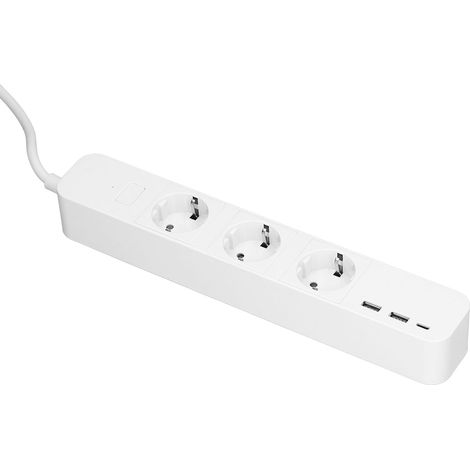 Prise intelligente i-03EU certifiée CE, norme européenne AC100-250V, compatible Tuya/Smart Life, pilotage 6 points via WiFi+BLE, 3 prises + 2 USB + 1 Type-C, commande vocale Google/Alexa, blanc 1,55m, (1/5)