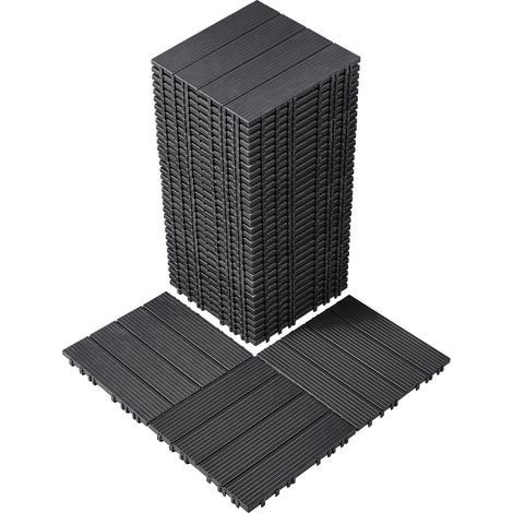 Dalles de terrasse emboîtables 36 pièces 29,5 cm x 29,5 cm revêtement extérieur imperméable gris foncé idéal balcon jardin (1/5)