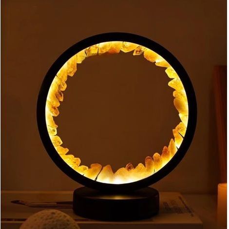 Lampe en cristal naturel, trois modes d'éclairage, luminosité réglable, alimentation par port USB (citrine ronde noire) (1/4)