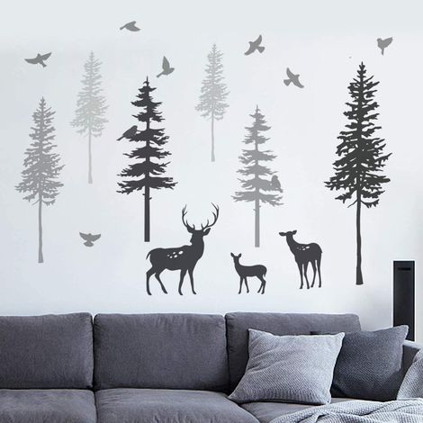 Sticker Muraux Arbres Cerf Autocollant Mural Animaux Foret Amovible Deco Stickers Chambre Enfant Bébé Salon Decoration (1/5)