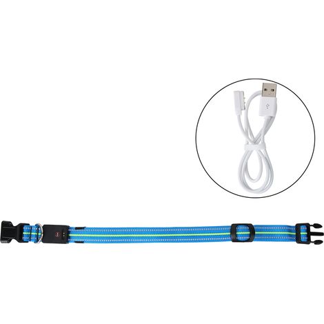 Collier Pour Chien - Nylon Réfléchissant Imperméable Avec Lumière LED USB - Laisse De Sécurité Pour Promenade Nocturne - Taille L (1/5)