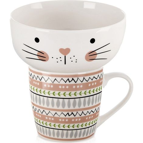 Children's mug with bowl, porcelain cat, 2 pcs. (1/5)