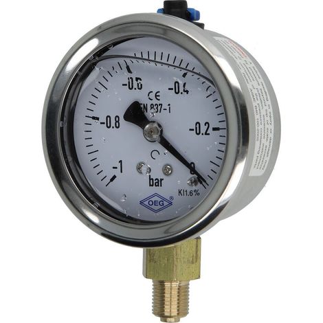 Vacuomètre 50 à glycérine 1/8 radial de - 1 à 0 bar