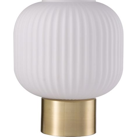 Lampada da tavolo in ottone spazzolato e vetro bianco texturizzato - D.20 x H.24 cm - Dorato - LOUXOR