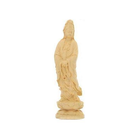 Stück Guanyin-Holzskulptur, einzigartige Heimdekoration, buddhistisches Weiheprodukt, gelb