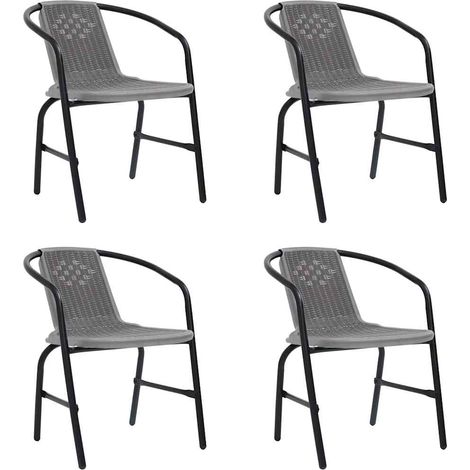 Lot de 4 Chaises de Jardin Empilables Aspect Rotin et Acier Fauteuils d'Extérieur Noir - PANGIVO (1/5)