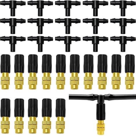 15 Pièces Buse D'atomisation en Cuivre, Buse D'atomisation Réglable, Buse de Pulvérisation en Laiton, Arroseurs D'atomisation, Avec T-Connecteur, \u200bpour l'irrigation D'arrosage de Jardin (1/5)