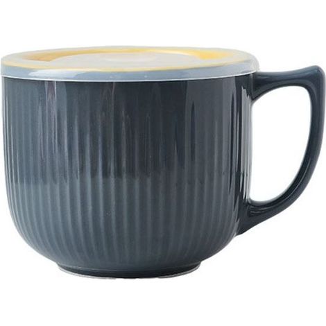 Bol à soupe avec poignées et couvercle - 900 ml - Pour ramen, nouilles, bouillie - Gris - Récipient de cuisine (1/5)