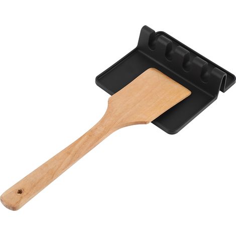 Support en silicone alimentaire noir pour cuillères, spatules et ustensiles de cuisine. (1/5)