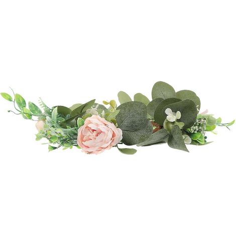Couronne de feuilles artificielles avec anneau pour bougie, décoration intérieure, 25 x 25 x 6 cm, style simple, lot de 2 (1/5)