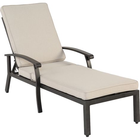 Chaise longue d'extérieur en aluminium avec coussin en coton beige, dossier ajustable, résistante à la rouille, 204x58x100/30 cm (1/5)