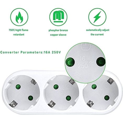 Adaptateur prise 3 voies 2 pièces, multiprise triple KLB, bloc 3 prises multiples, prise multiple murale 2 pack (1/2)
