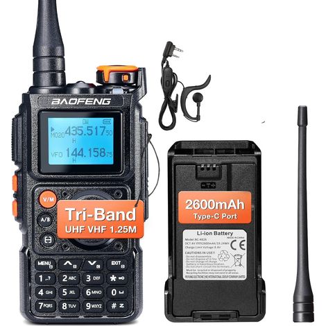 Tri-Bande Talkie-walkie, Radio Amateur Haute Puissance 6W, multibande UHF/VHF/FM/Air, 2600 mAh Batterie, Charge USB-C, 999 CH, Copie de fréquence sans Fil, fréquence répéteur inversée