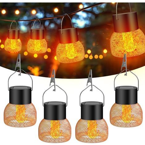 Ensemble de 4 lampes solaires d'extérieur, lanternes solaires étanches pour jardins, lampes solaires suspendues, idéales pour les jardins, les terrasses, les clôtures et les arbres.