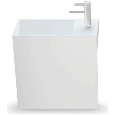 Lave-mains suspendu 40 cm en solid surface blanc – Système d’écoulement invisible – Pour espaces réduits – Résistant et facile à entretenir – Ambra