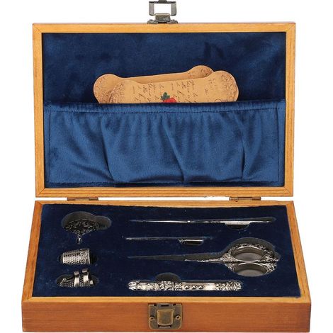 Set de Ciseaux Vintage Broderie Bois Inox Boîte Couture Kit Multifonction Argent (1/5)