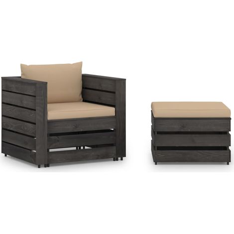 Muebles de jardín 2 pzas con cojines gris madera impregnada