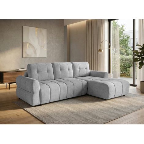 Canapé d'angle convertible avec coffre en velours chiné gris