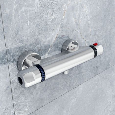 AICA Thermostatic Exposed Bar Shower Mixer Tap Chrome Bottom 1/2" Outlet Shower Mixer Valve (1/8)
