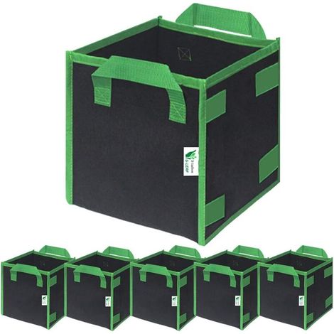 Set mit 6 quadratischen Pflanzsäcken mit je 19 Litern (5 Gallonen), dicke Pflanzgefäße aus Vliesstoff mit grünen Griffen, atmungsaktive und langlebige Pflanzsäcke für die Gartenarbeit, Größe: 282828 c (1/4)