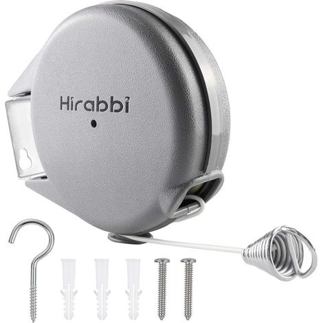 Corde à linge rétractable à fixation murale, extensible pour intérieur et extérieur, jardin, terrasse, buanderie ou buanderie (15 m gris) (1/5)