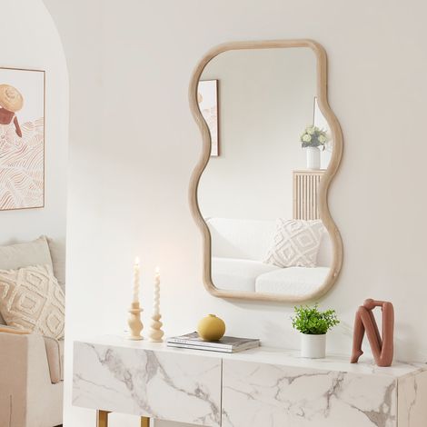 Specchio da Parete Bellerirnu Design Rettangolare con Lati Ondulati 90x60 cm Effetto Rovere Sonoma [en.casa] (1/5)