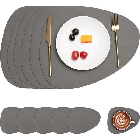 Set de table double face, antidérapant, lavable et imperméable, gris, lot de 6. (1/5)