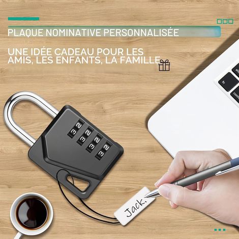 Casier avec plaque et cadenas code 4 chiffres, noir, pour sport/école/extérieur/entrepôt, 6mm. (1/5)