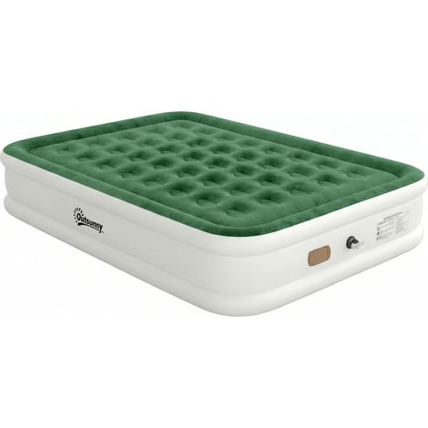 Outsunny Inflatable Mattress, Double Air Bed with Built-in Pump, Dark Green (1/5)