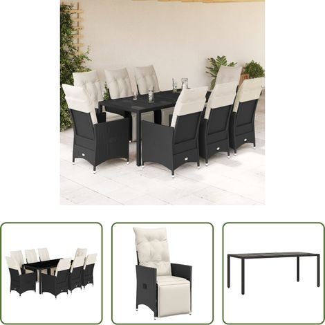 vidaXL Relaxsessel - 9-tlg. Garten-Essgruppe mit Kissen Schwarz Poly Rattan (1/5)