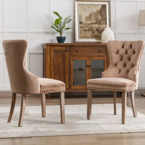 Lot de 2 chaises en velours - pieds en bois massif - naturel (1/5)