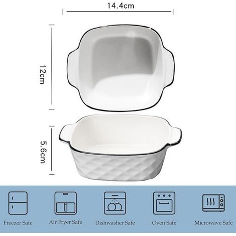 Lot de 4 petits plats à gratin en céramique, moules carrés, avec poignées en céramique, petit four, plat à gratin pour Style WOK (1/5)